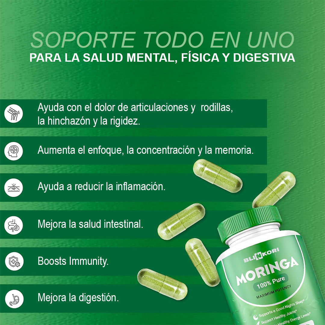 Cápsulas de Moringa Pura - 800mg Superalimento Natural para la Vitalidad y el Bienestar