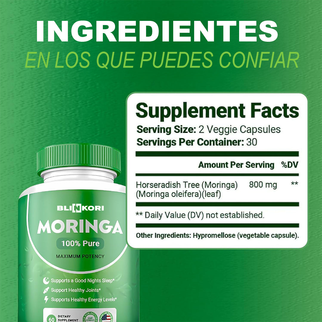 Cápsulas de Moringa Pura - 800mg Superalimento Natural para la Vitalidad y el Bienestar